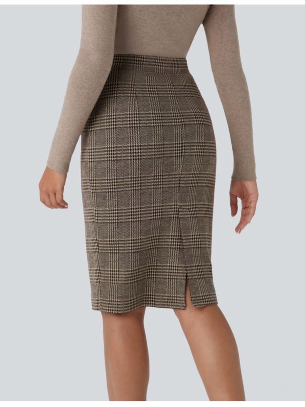 HALARA Brown Houndstooth Plaid Pencil Skirt - Picture 2 of 2